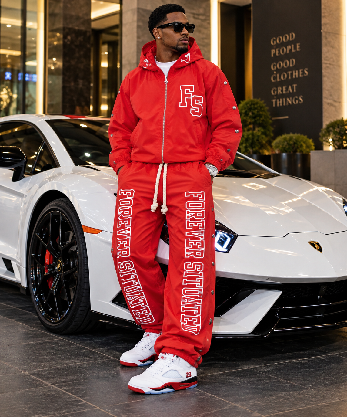 Forever Situated Nylon Track Jacket & Pants Set – Red