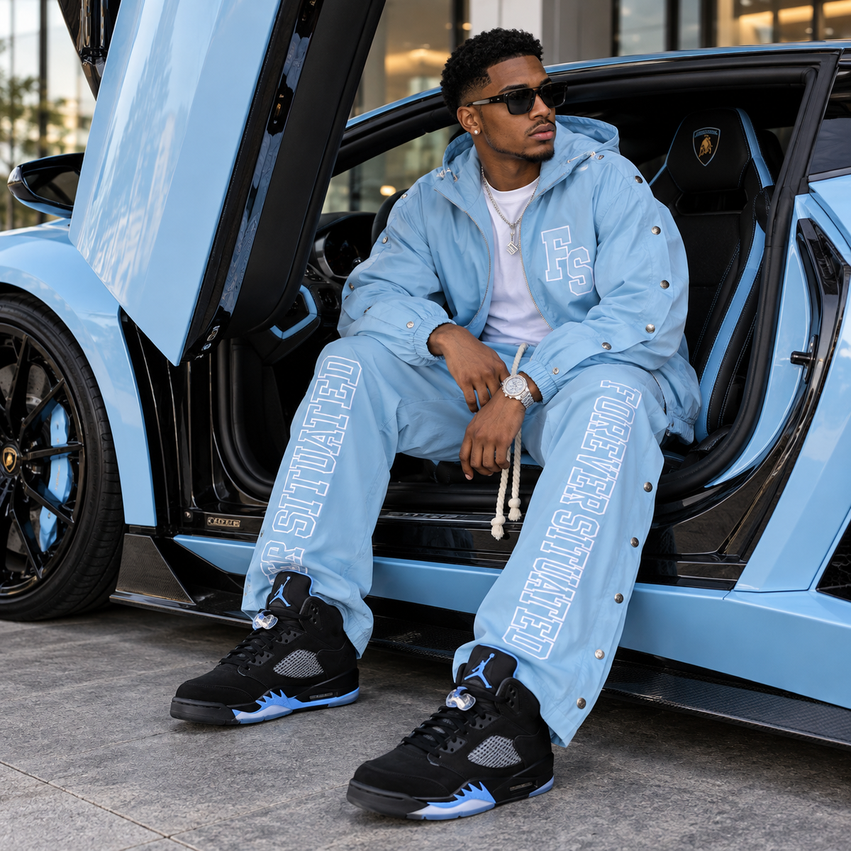 Forever Situated Nylon Track Jacket & Pants Set – Baby Blue