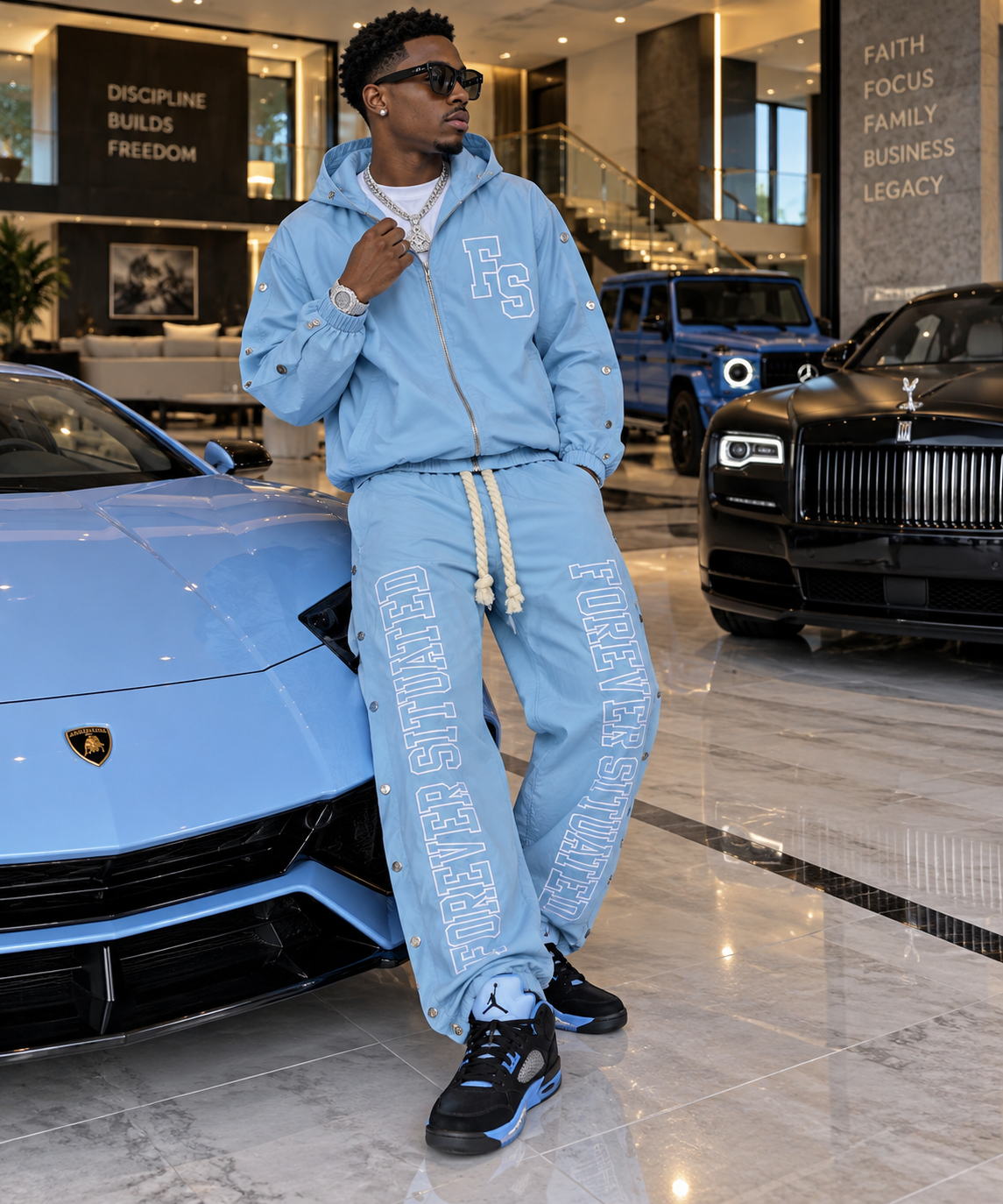 Forever Situated Nylon Track Jacket & Pants Set – Baby Blue