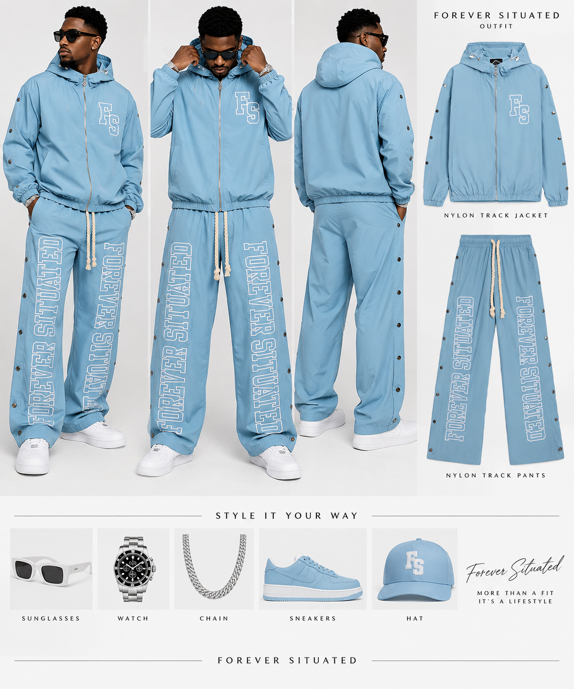 Forever Situated Nylon Track Jacket & Pants Set – Baby Blue