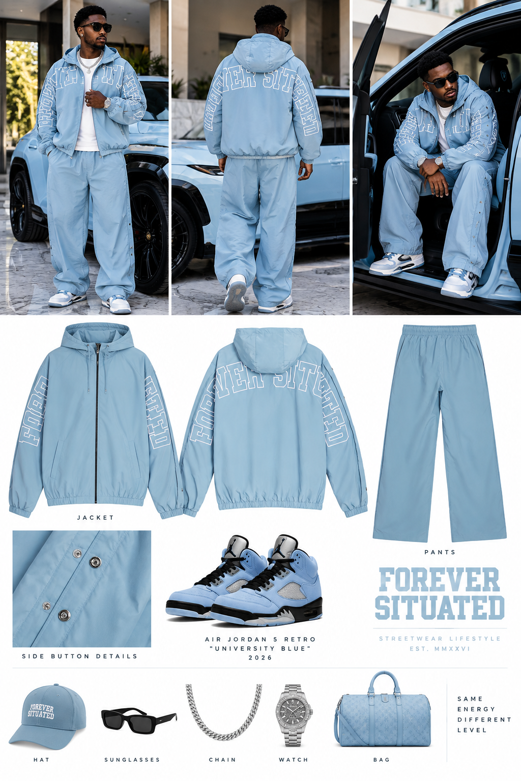 Forever Situated Nylon Track Jacket & Pants Set – Baby Blue