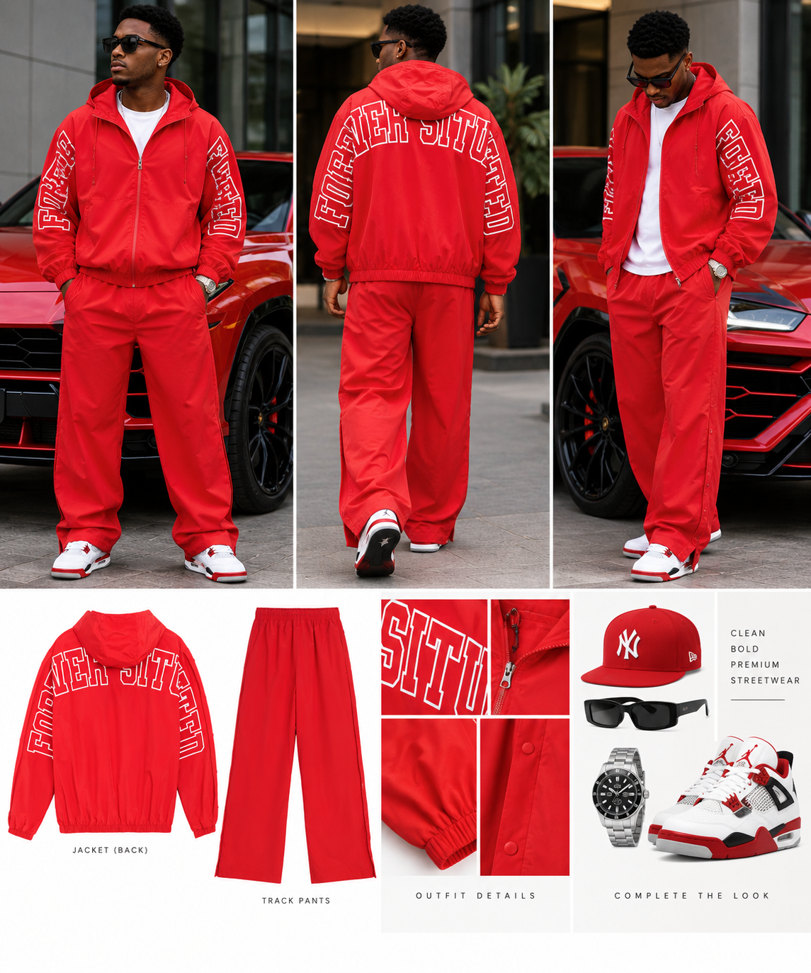 Forever Situated Nylon Track Jacket & Pants Set – Red