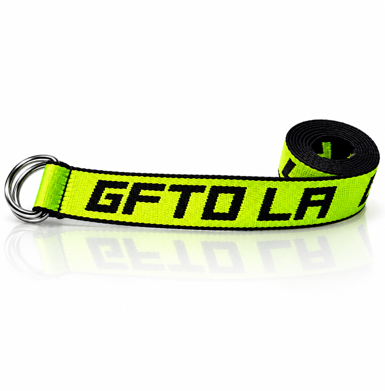 GFTD LA Double D-Ring Web Belt – Neon Green & Black Adjustable Streetwear Belt