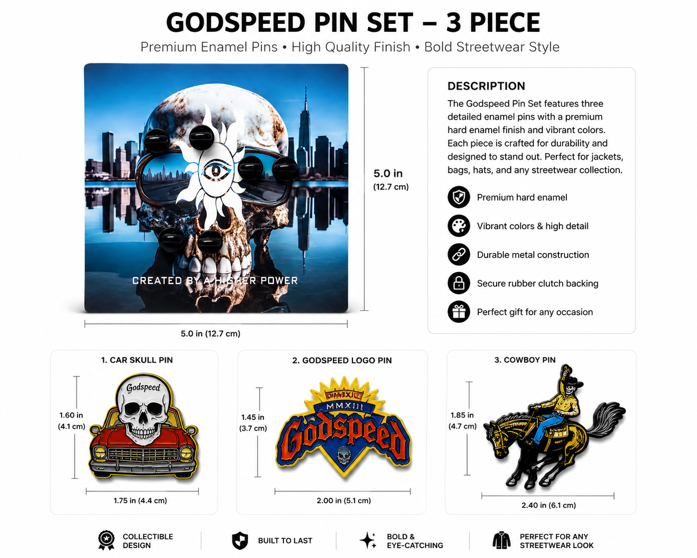 Godspeed 3-Piece Enamel Pin Set – Premium Collectible Streetwear Pins