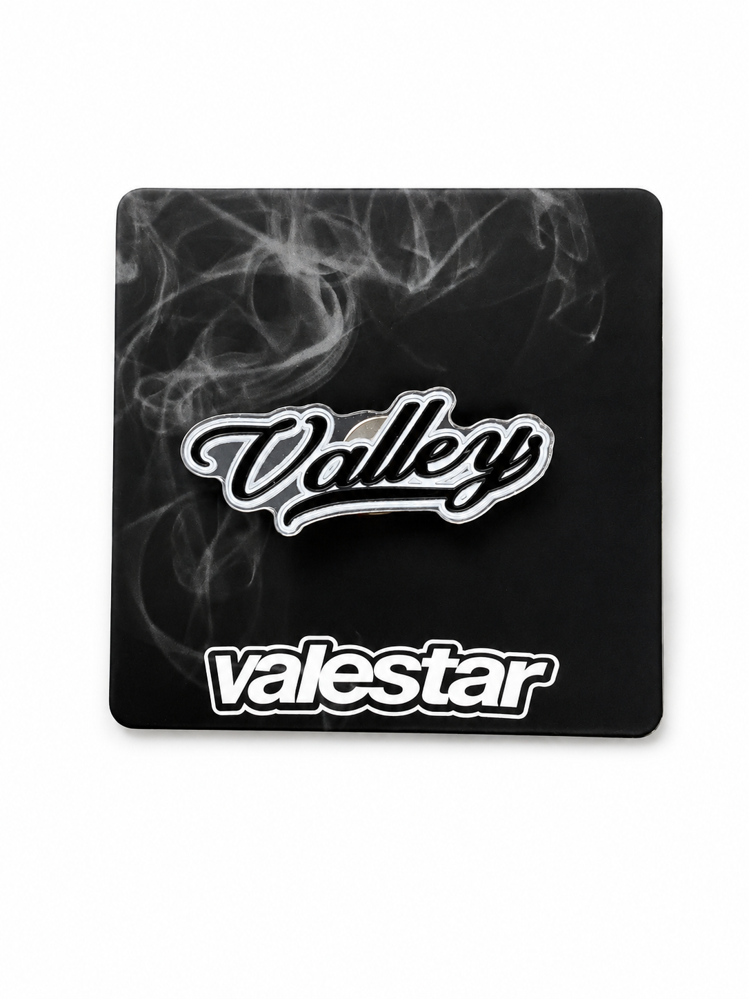 Valeforever Valley Script Logo Enamel Pin – Black & White Metal Lapel Pin