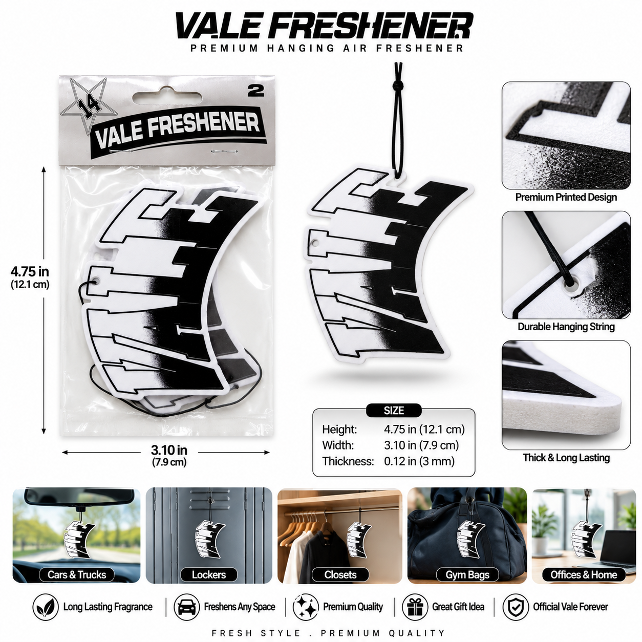 Vale Forever Gradient Logo Hanging Air Freshener – Black & White | Premium Car Air Freshener