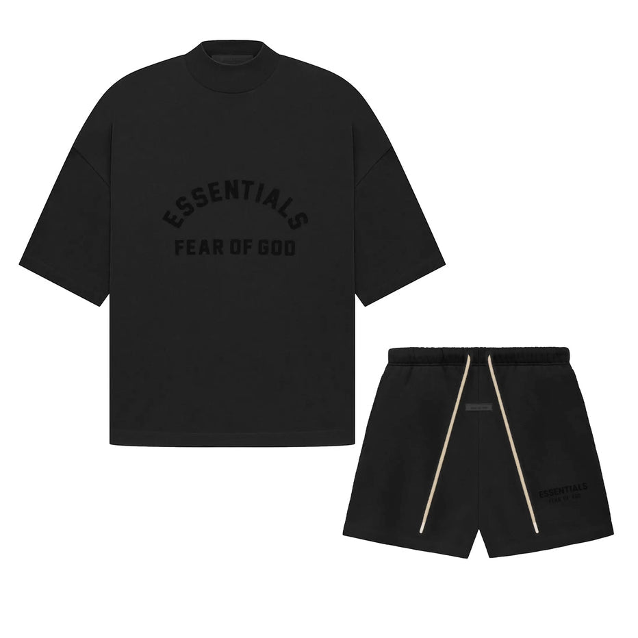 FEAR OF GOD ESSENTIALS JET BLACK ARCH LOGO SUMMER SET