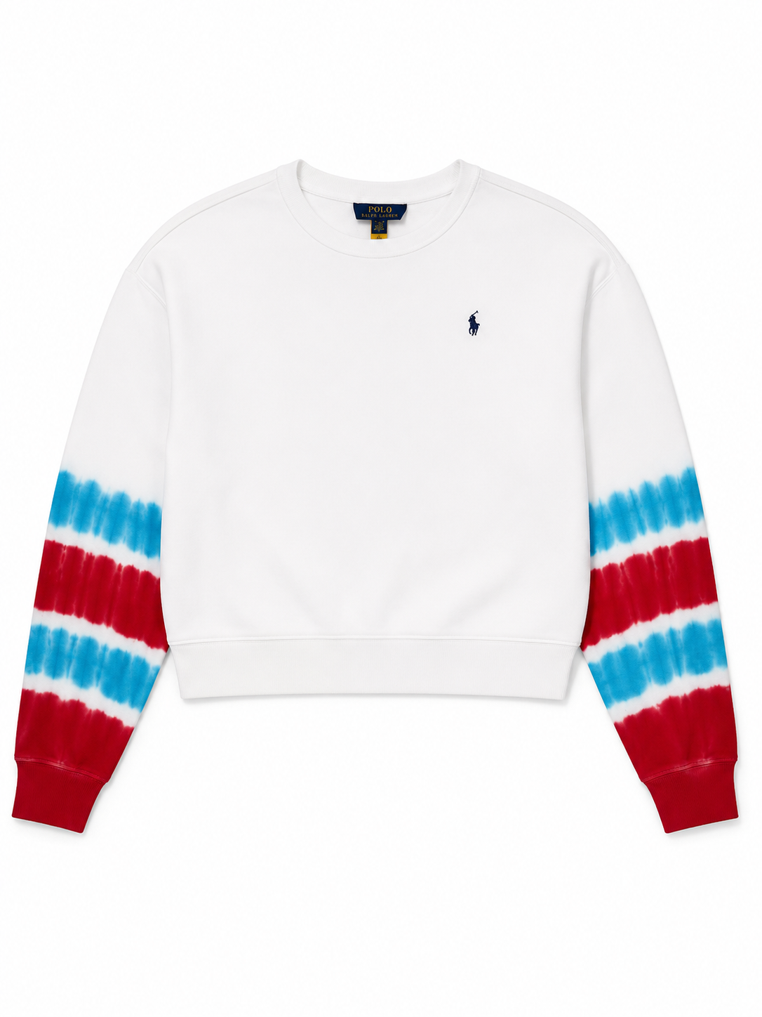 Polo Ralph Lauren Girls White Tie-Dye Sleeve Cropped Crewneck Sweatshirt XL (16) NWT