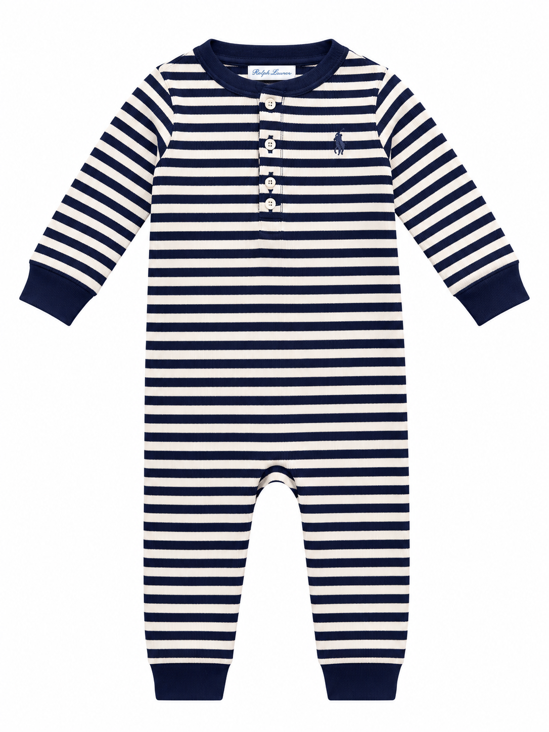 Polo Ralph Lauren Baby Boy Striped Cotton One-Piece Romper – Navy/White