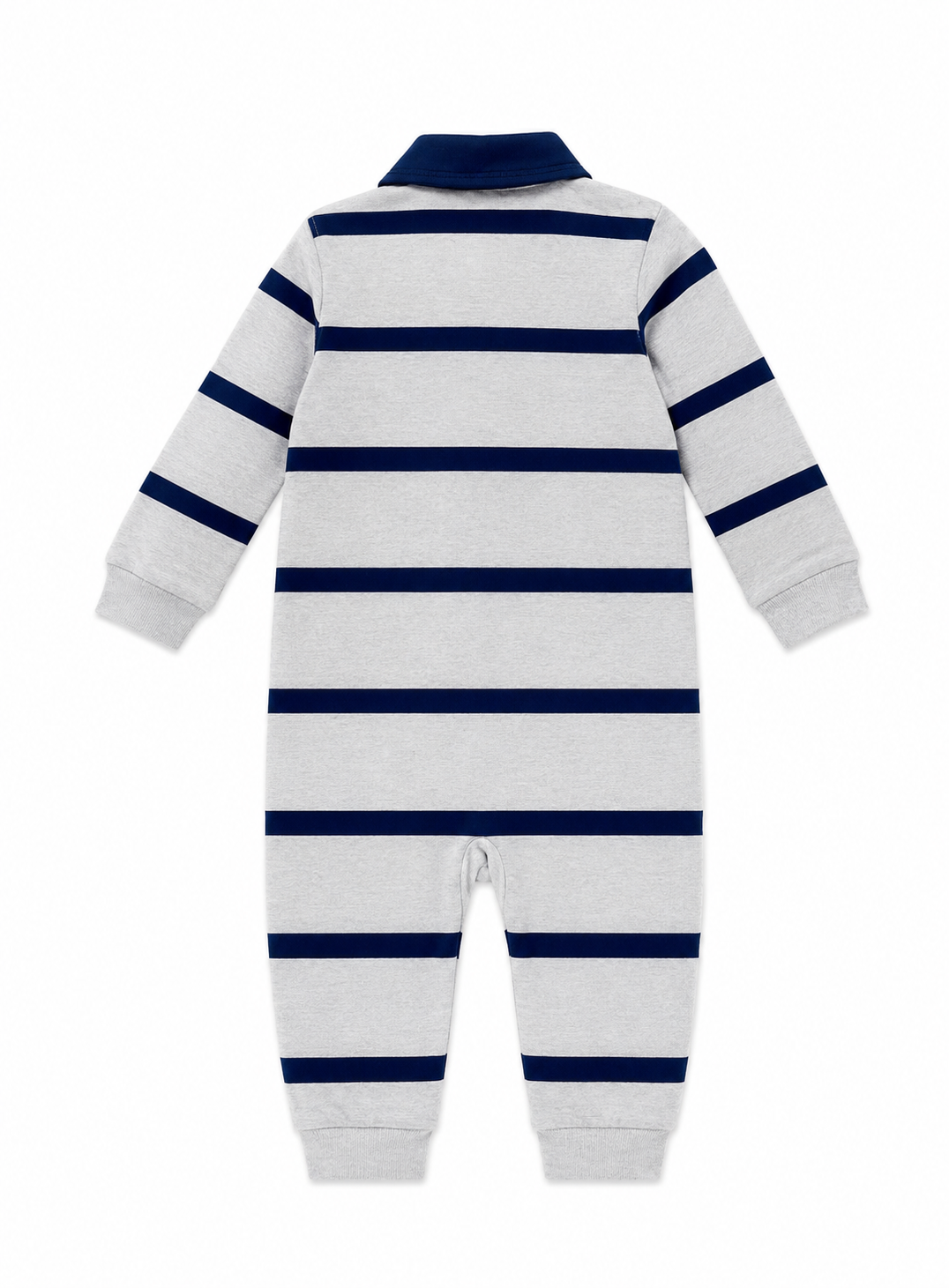 Polo Ralph Lauren Baby Boys Gray & Navy Striped Long Sleeve Polo Romper – 9 Months
