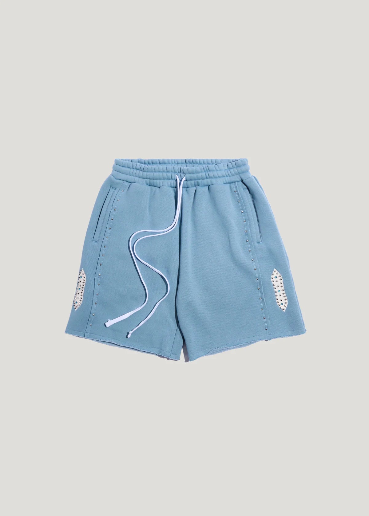 Memory Lane STUDDED FLEECE LONG SHORTS-SLATE BLUE
