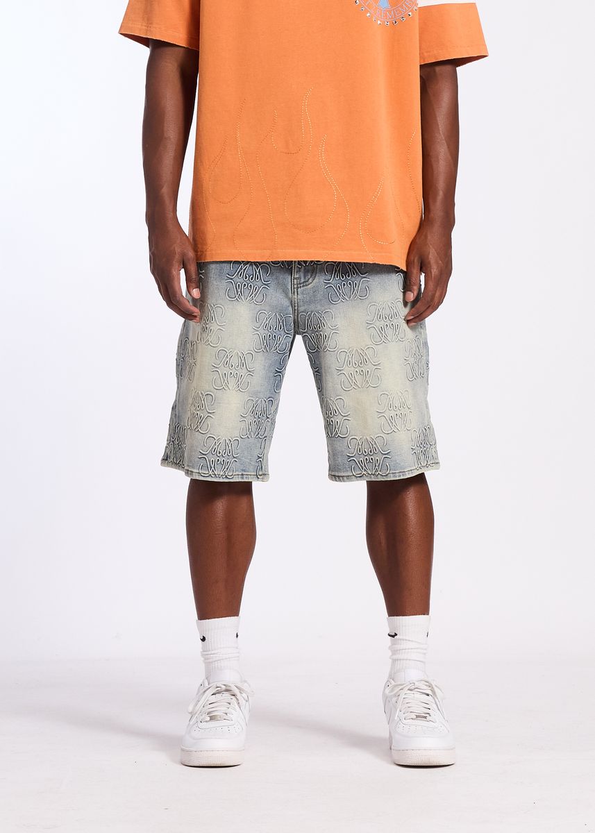 Memory Lane MONOGRAM DENIM SHORT-BLUE RINSE