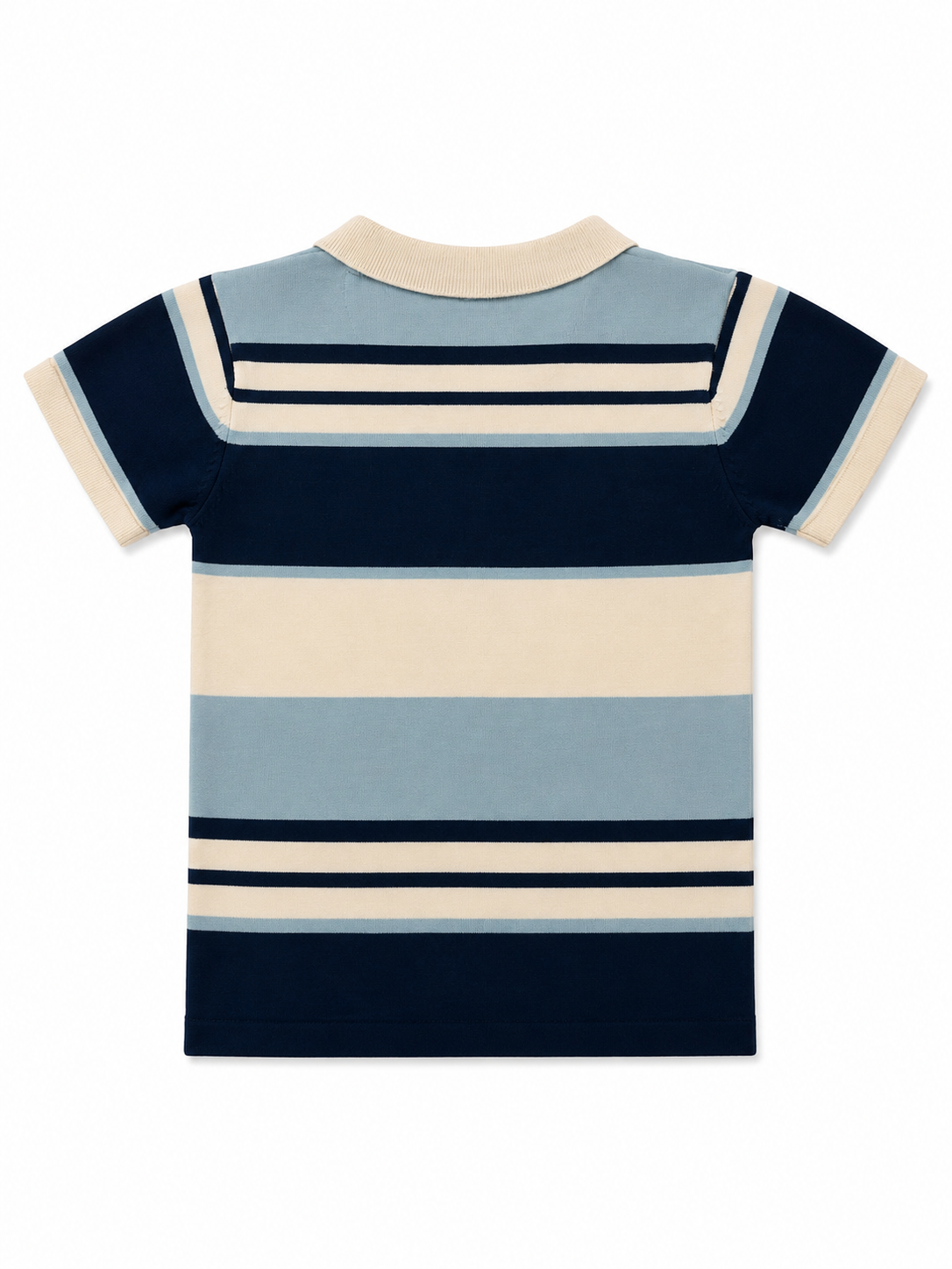 Atiziano Boys Striped Knit Polo Shirt – Navy/Cream/Light Blue – Size 3T