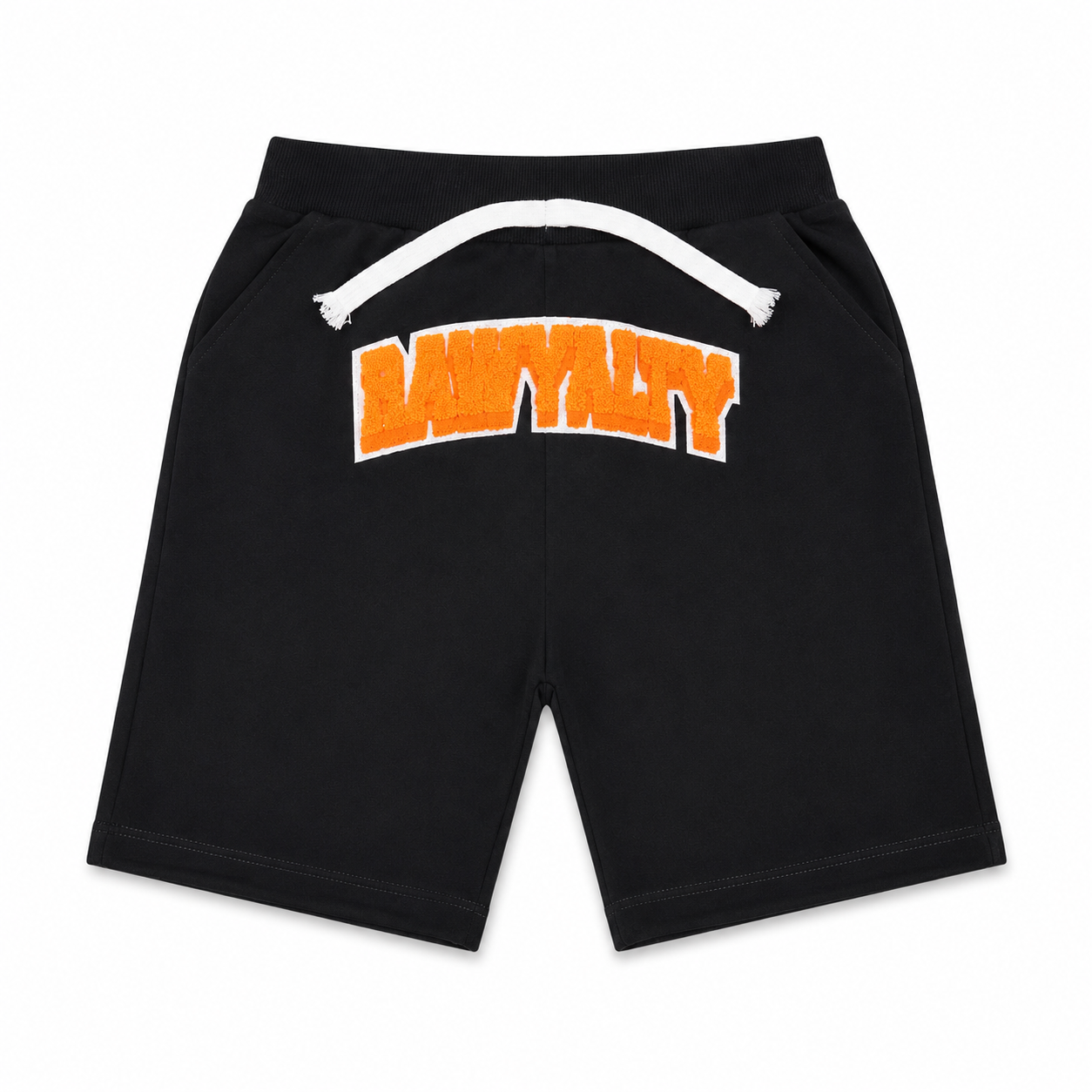 RAWYALTY Boys “LOYALTY” Chenille Logo Shorts – Black | Kids Size 5/6T