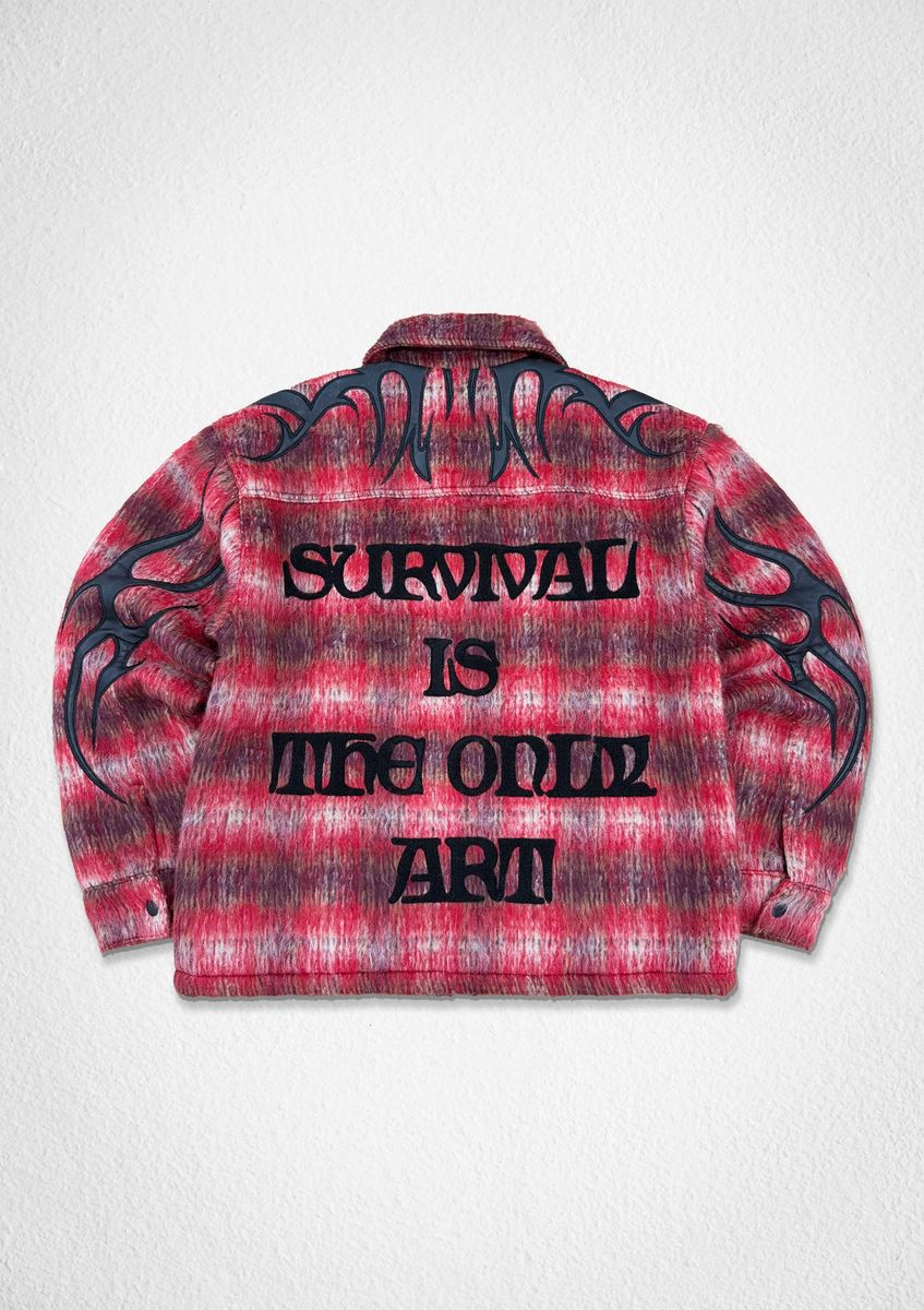 First Row shadow worship crimson plaid shacket - red/black