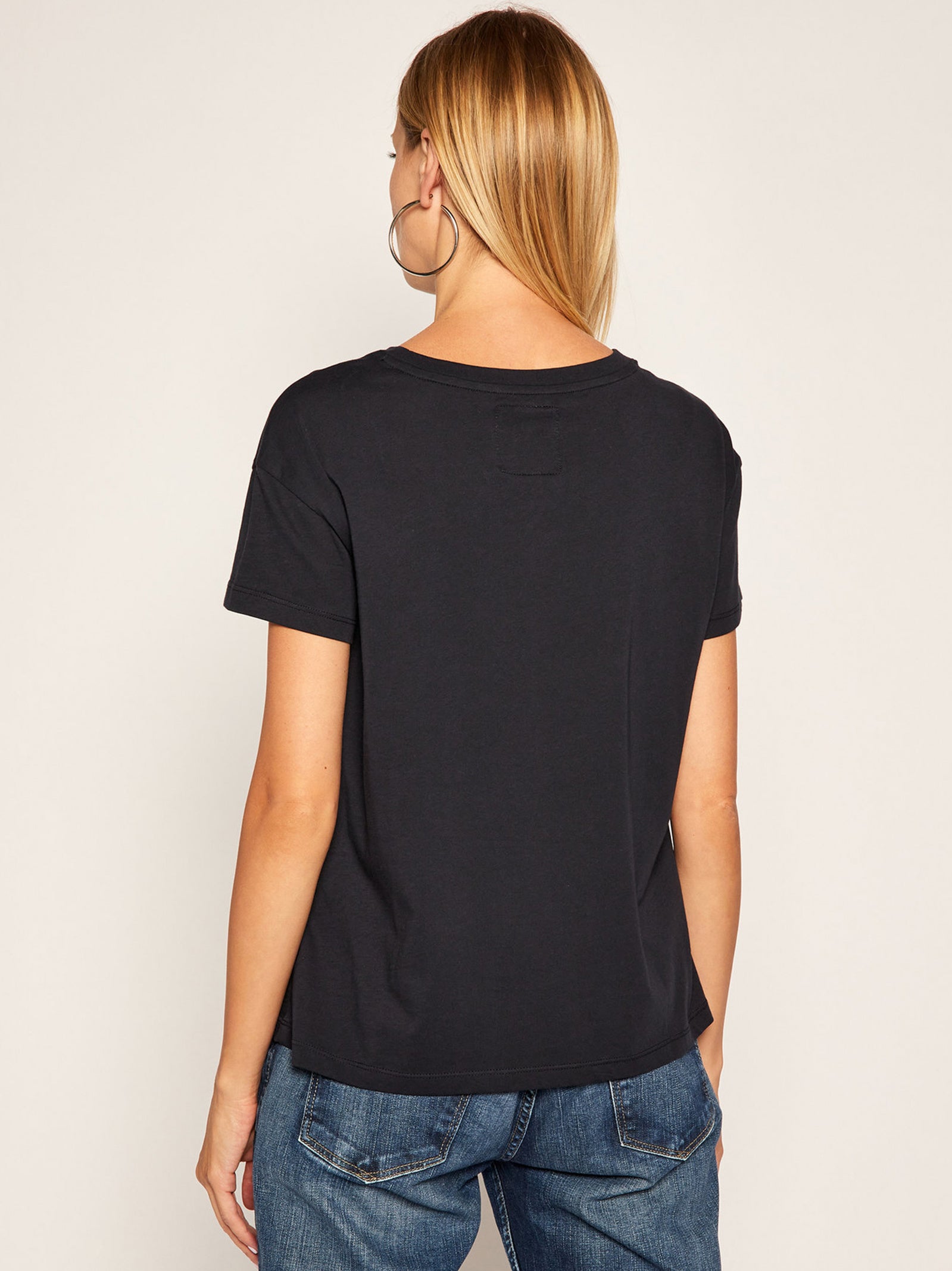 armani exchange women navy silver stud large logo tshirts