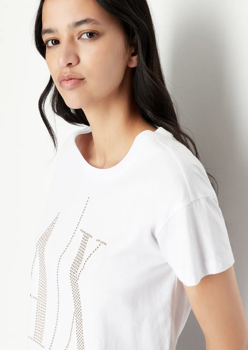 armani exchange women white gold studs large logo tshirts