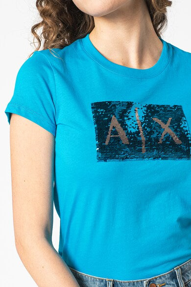 armani exchange women blue silver tshirts