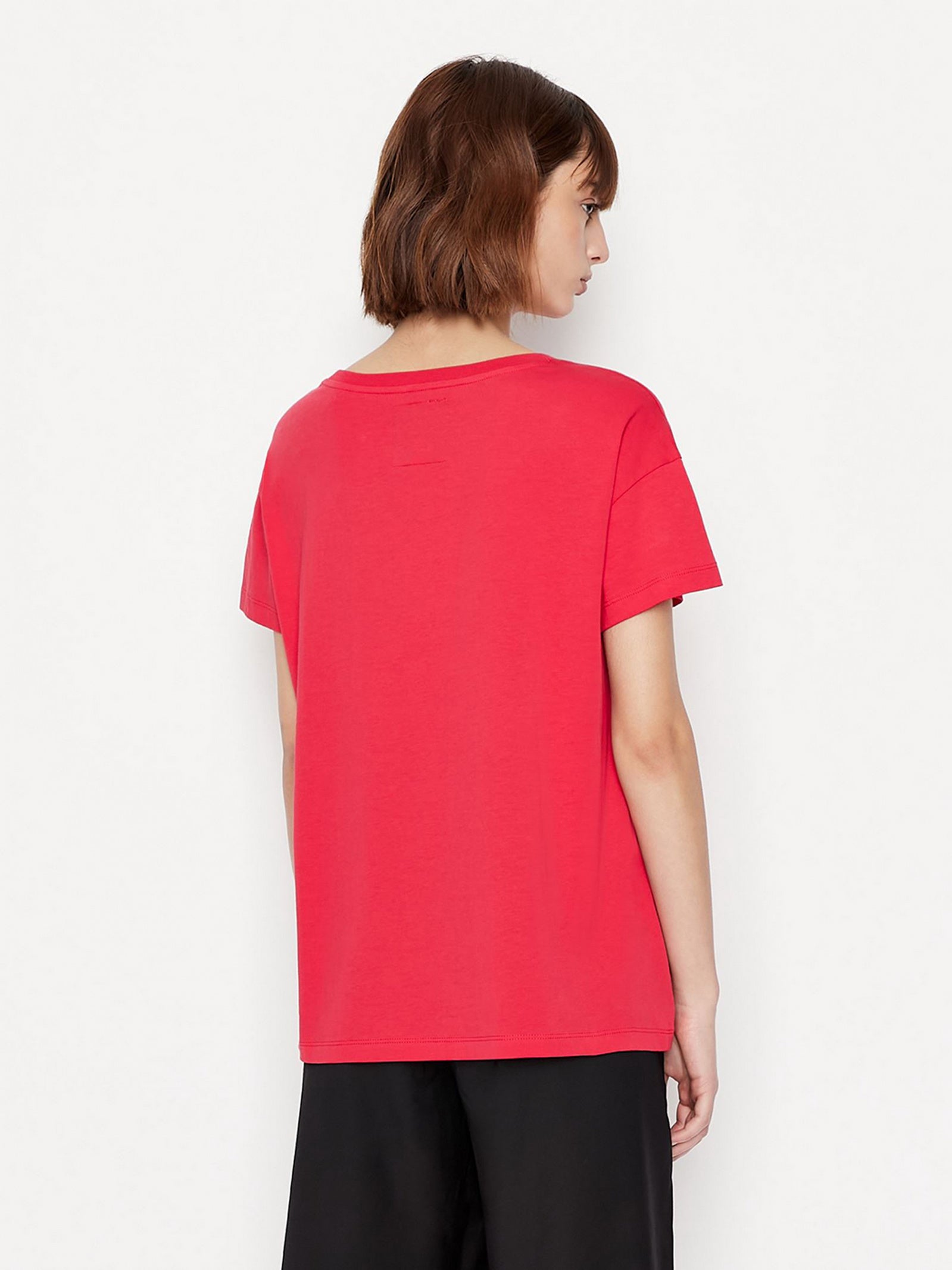 armani exchange womens red silver stud large logo T-Shirts