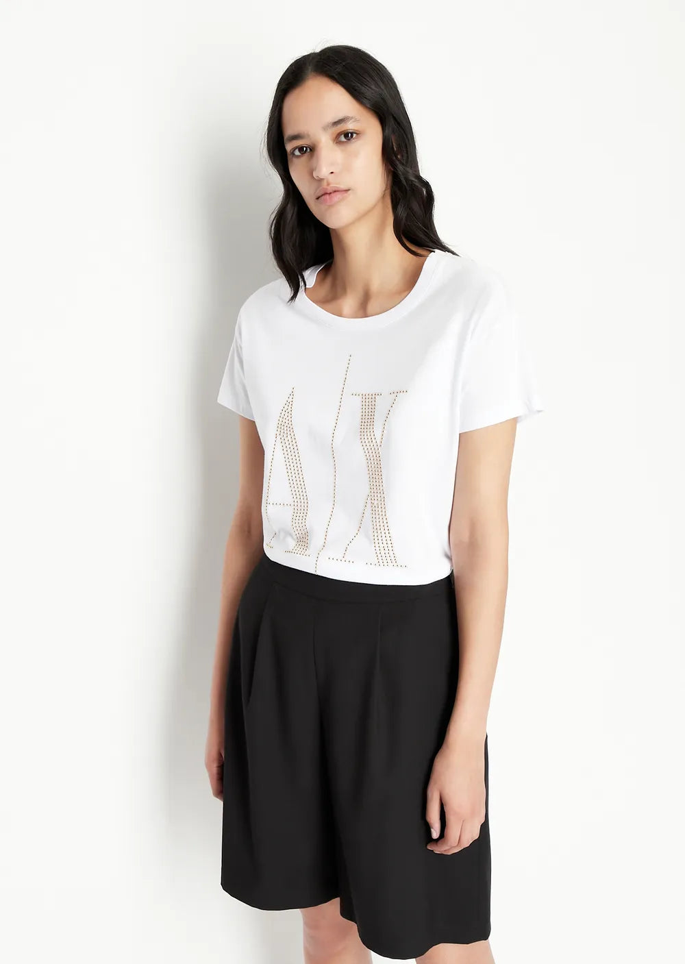 armani exchange women white gold studs large logo tshirts