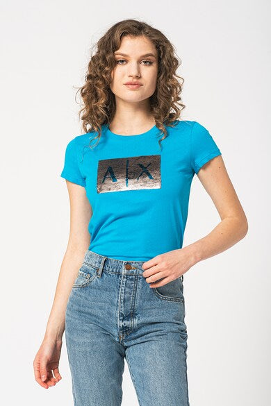 armani exchange women blue silver tshirts