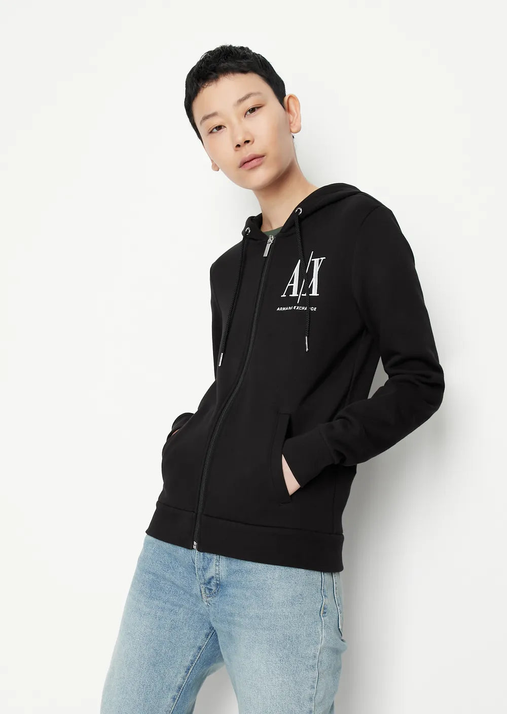 Armani Exchange Icon logo zip up hooded sweatshirt