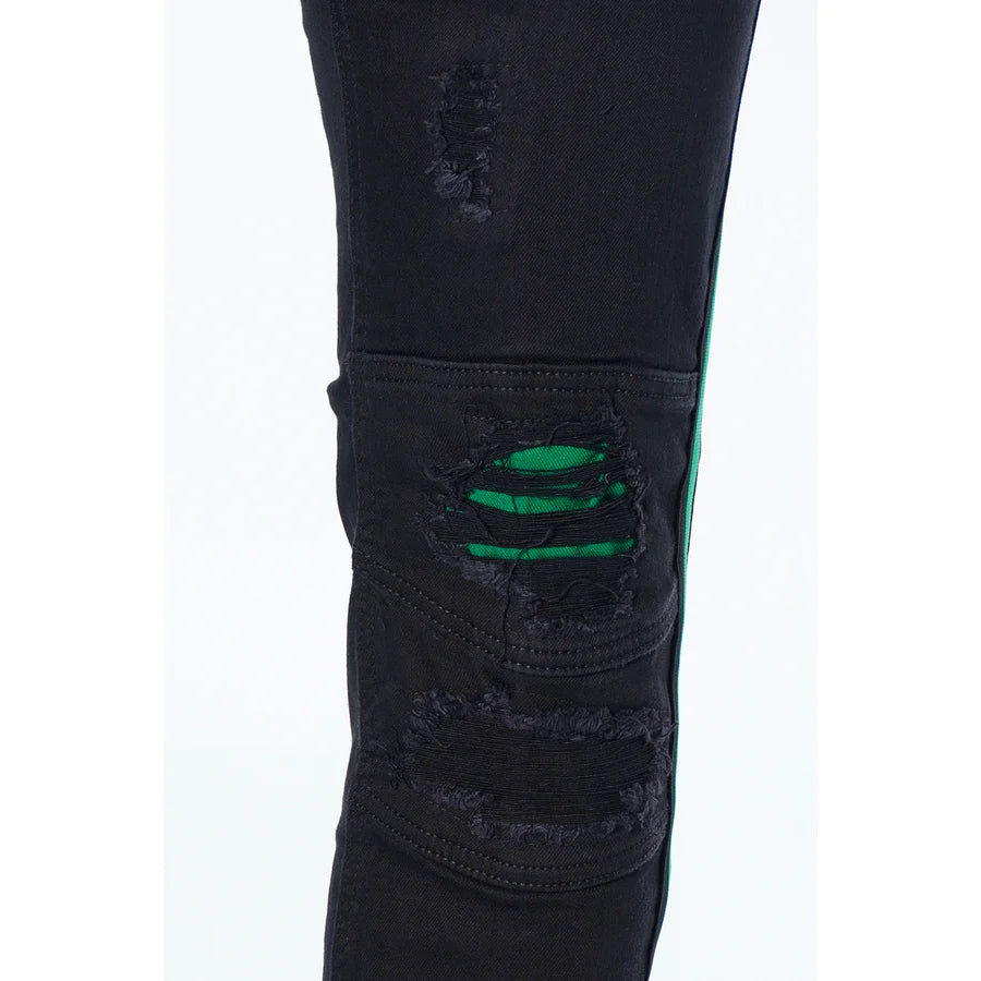 Makobi M1769 MAKOBI CAMEO DENIM JEANS - BLACK/GREEN