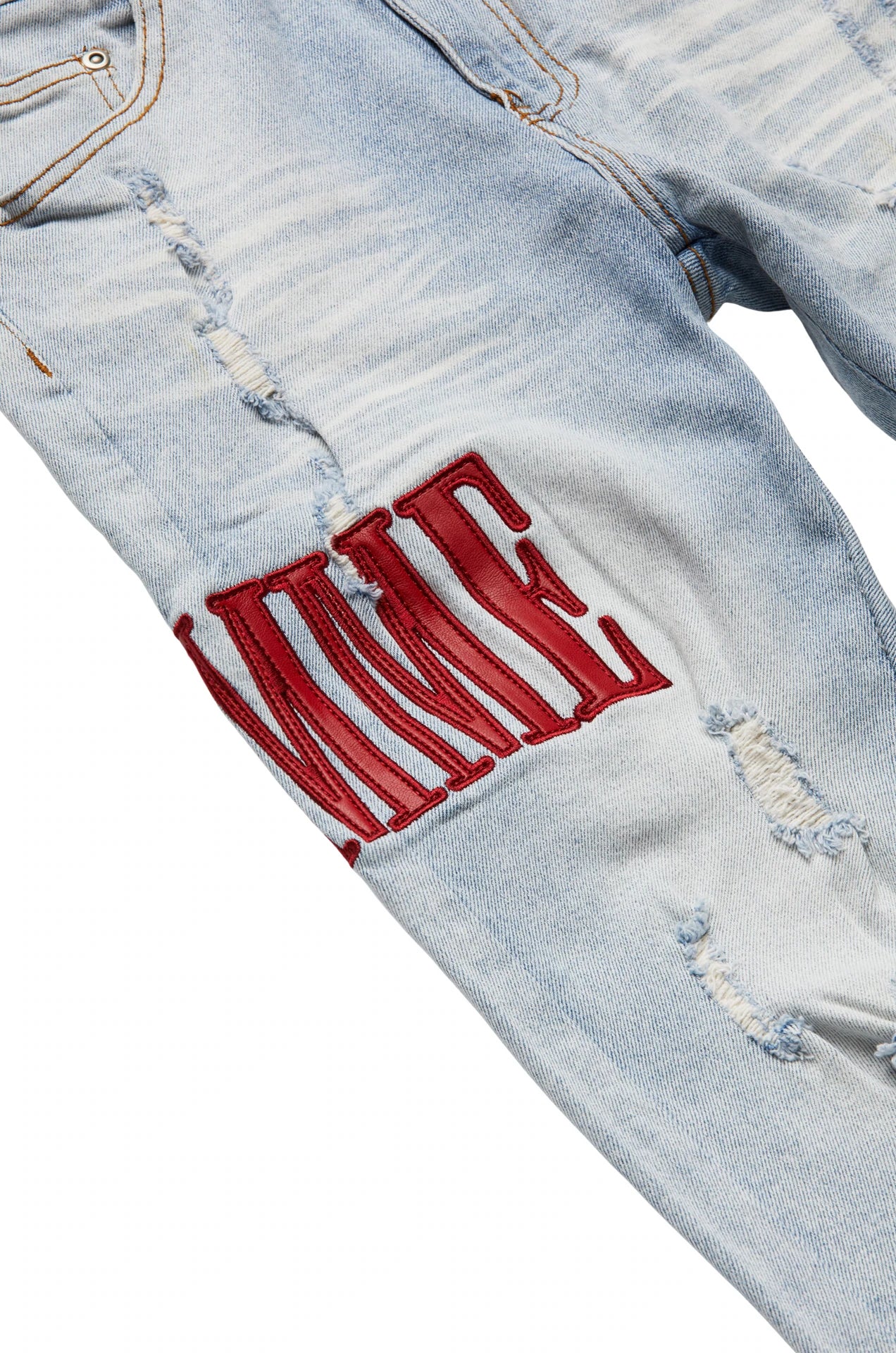 HOMME FEMME LETTERMAN DENIM BLUE WITH RED LETTERS