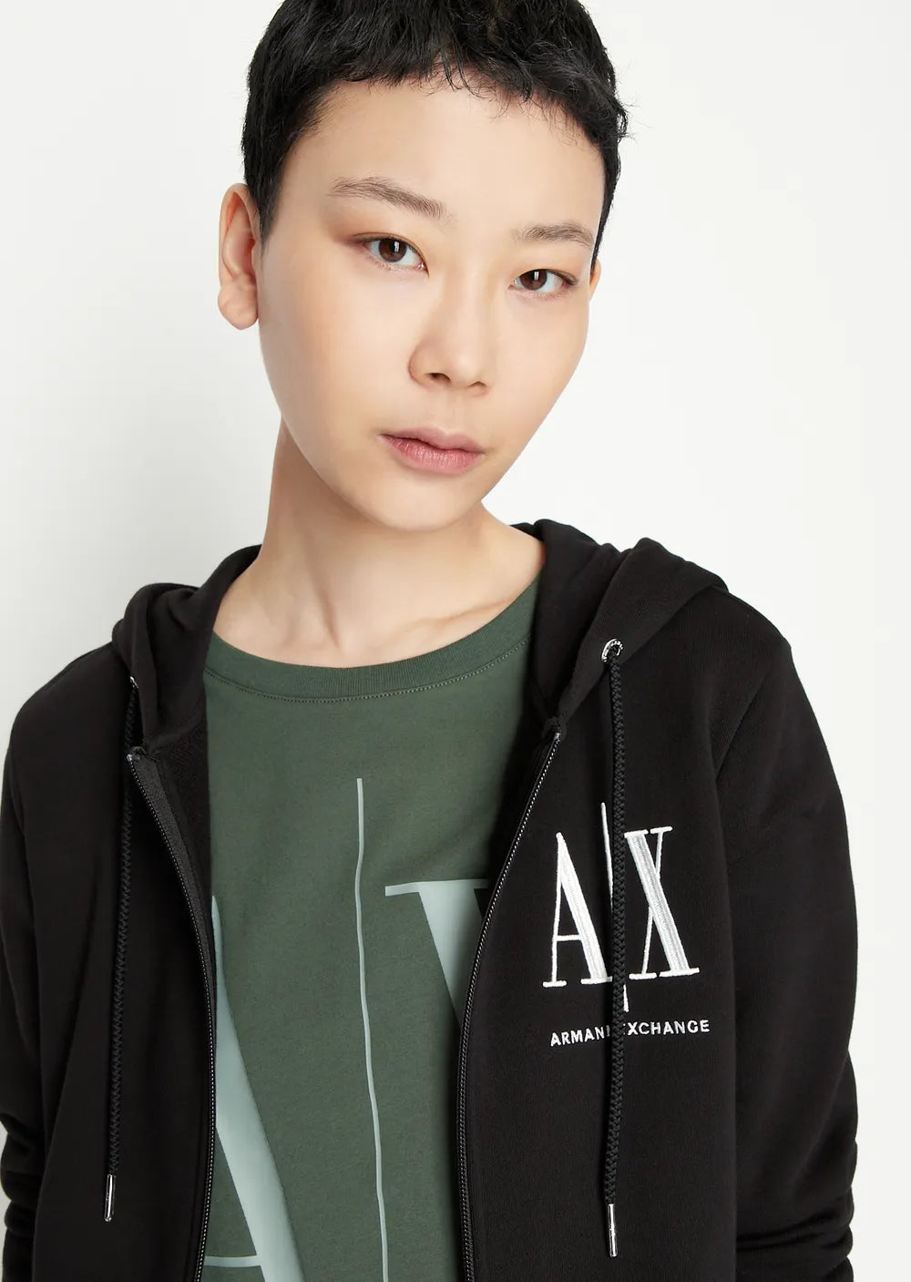 Armani Exchange Icon logo zip up hooded sweatshirt