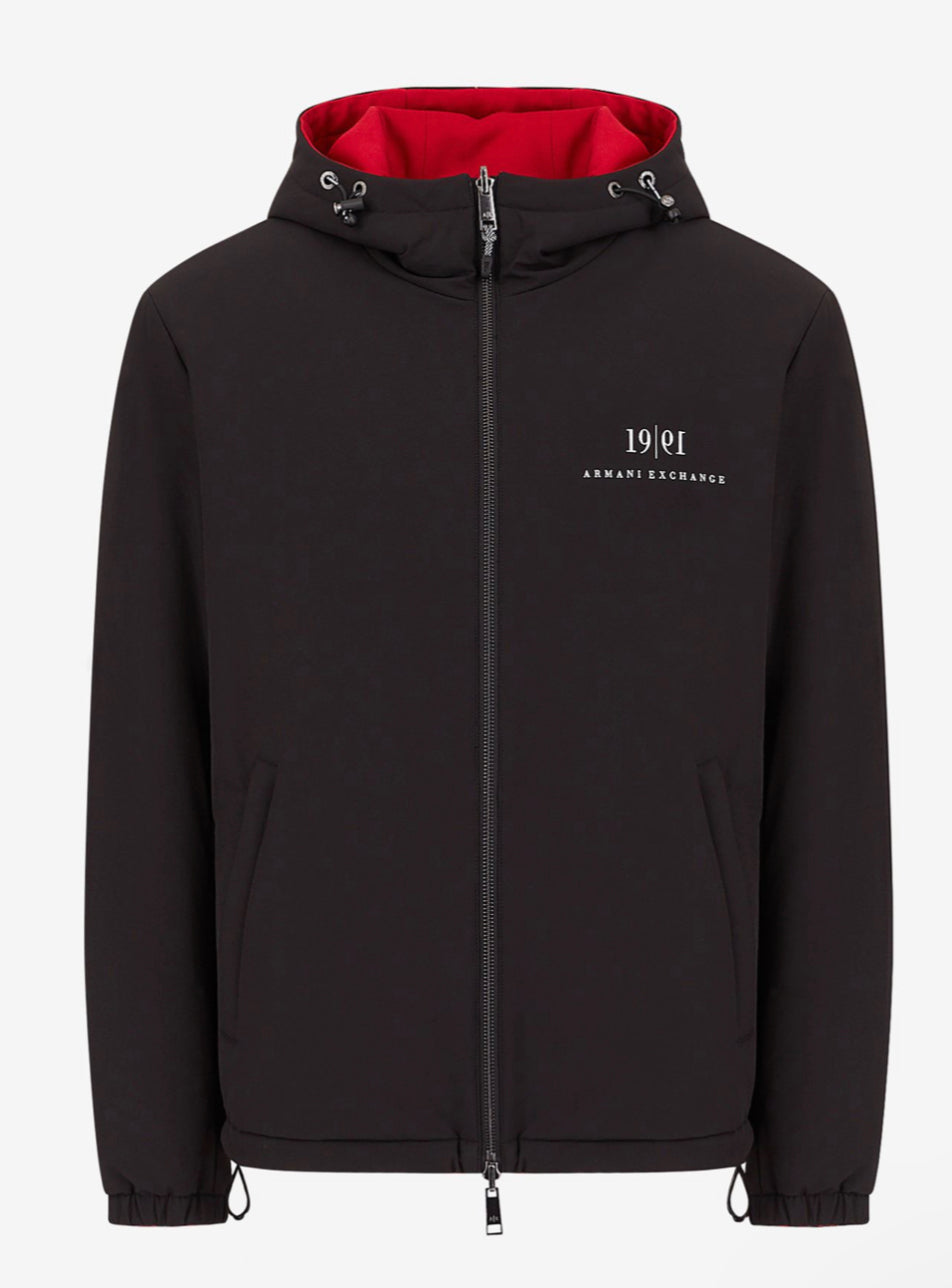 ARMANI EXCHANGE 30TH ANNIVERSARY HOODED ZIP UP JACKET (BLACK/RED