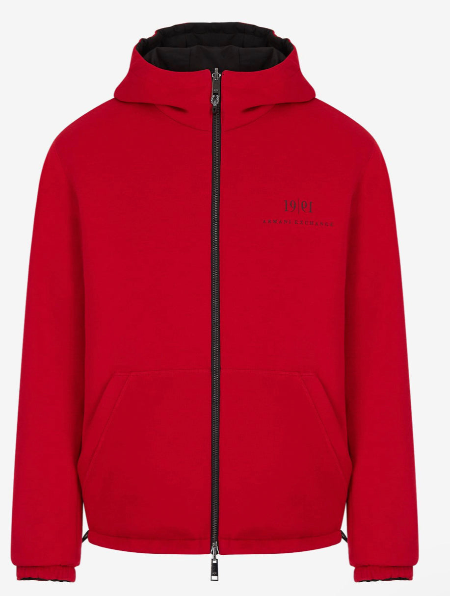 ARMANI EXCHANGE 30TH ANNIVERSARY HOODED ZIP UP JACKET (BLACK/RED