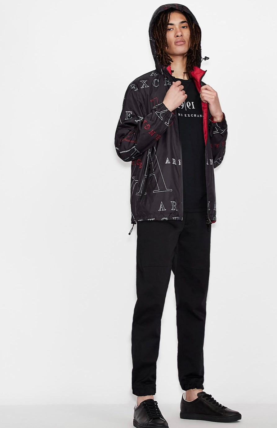 ARMANI EXCHANGE RECYCLED REVERSIBLE NYLON WINDBREAKER (BLACK/Red)