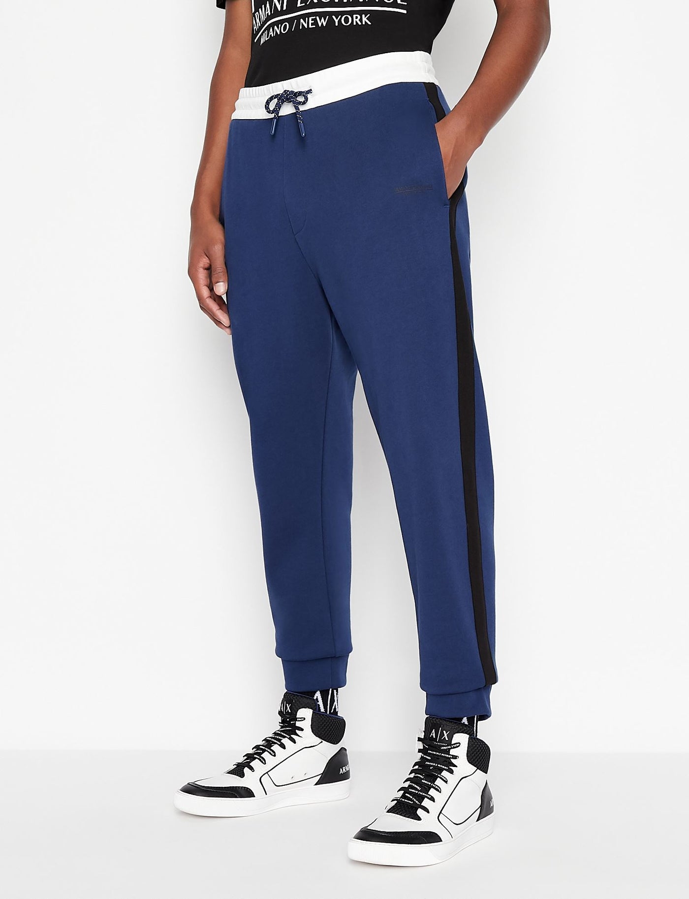 ARMANI EXCHANGE TROUSER NAVY BLACK WHITE SWEATPANT 3LZPLA ZJ4XZ 85BM