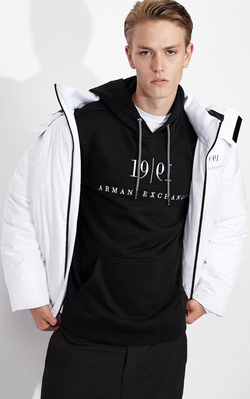 【黒ラベル】GIORGIO ARMANI ホワイトナイロン ラップジャケット ARMANI EXCHANGE 30TH ANNIVERSARY PUFFER JACKET (WHITE)