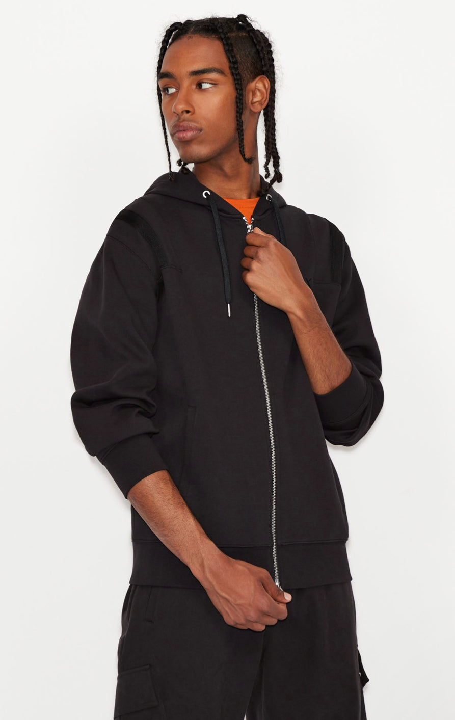 ARMANI EXCHANGE HOODED ZIP UP JERSEY SWEATSHIRT (BLACK)