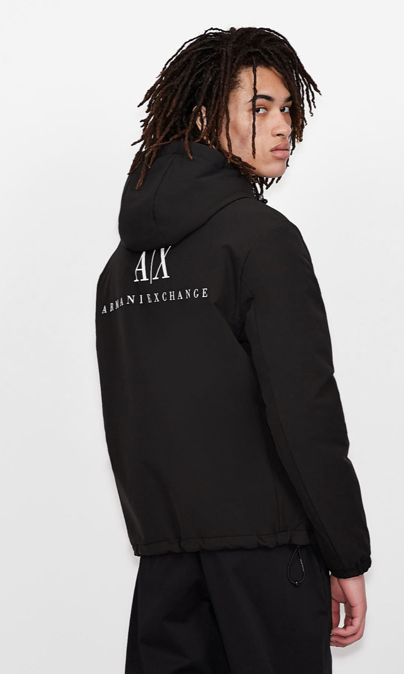 ARMANI EXCHANGE 30TH ANNIVERSARY HOODED ZIP UP JACKET (BLACK/RED