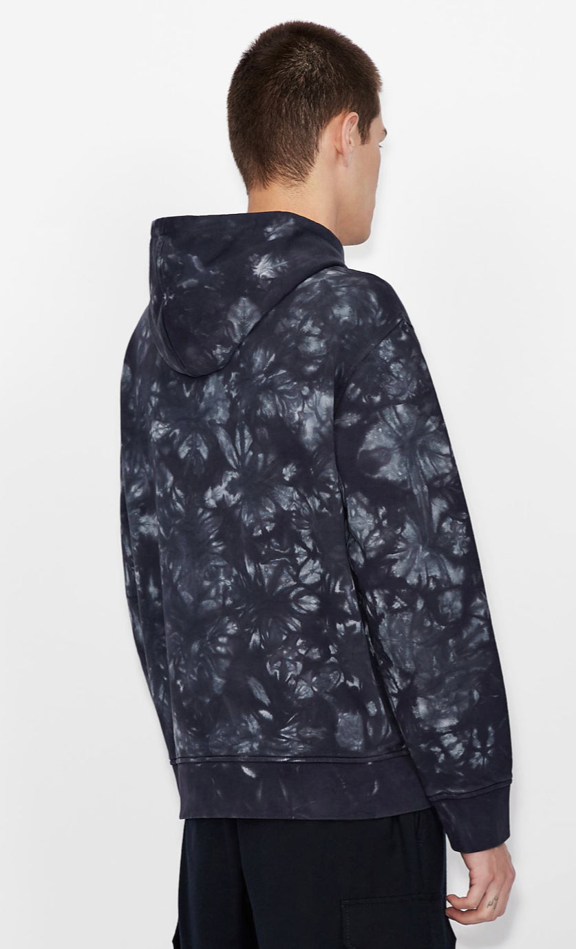 ARMANI EXCHANGE HOODED COTTON TIE DYE SWEATSHIRT (GRAY/BLACK)