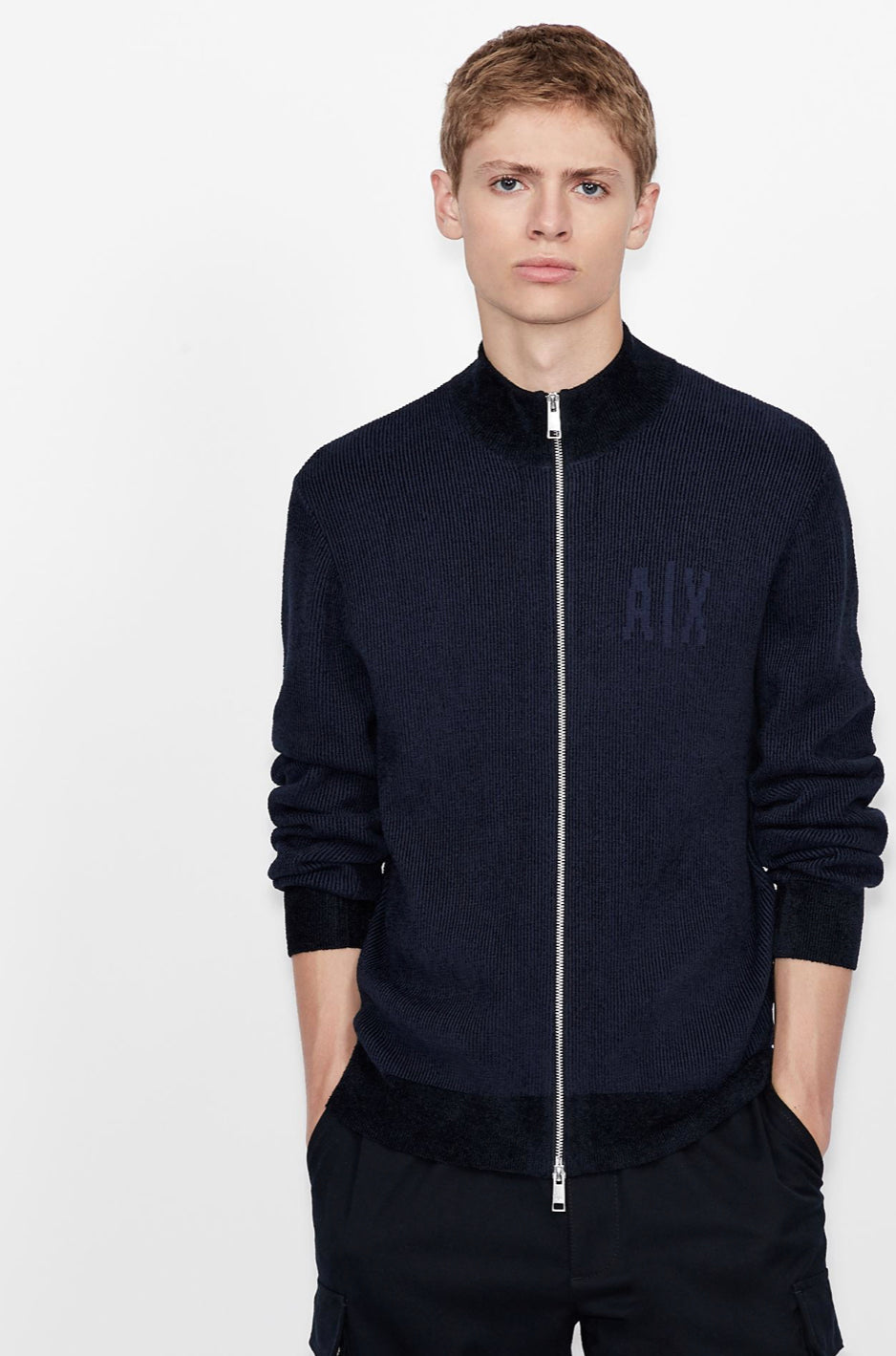 ARMANI EXCHANGE COTTON VISCOSE BLEND CARDIGAN (Navy/BLUE)