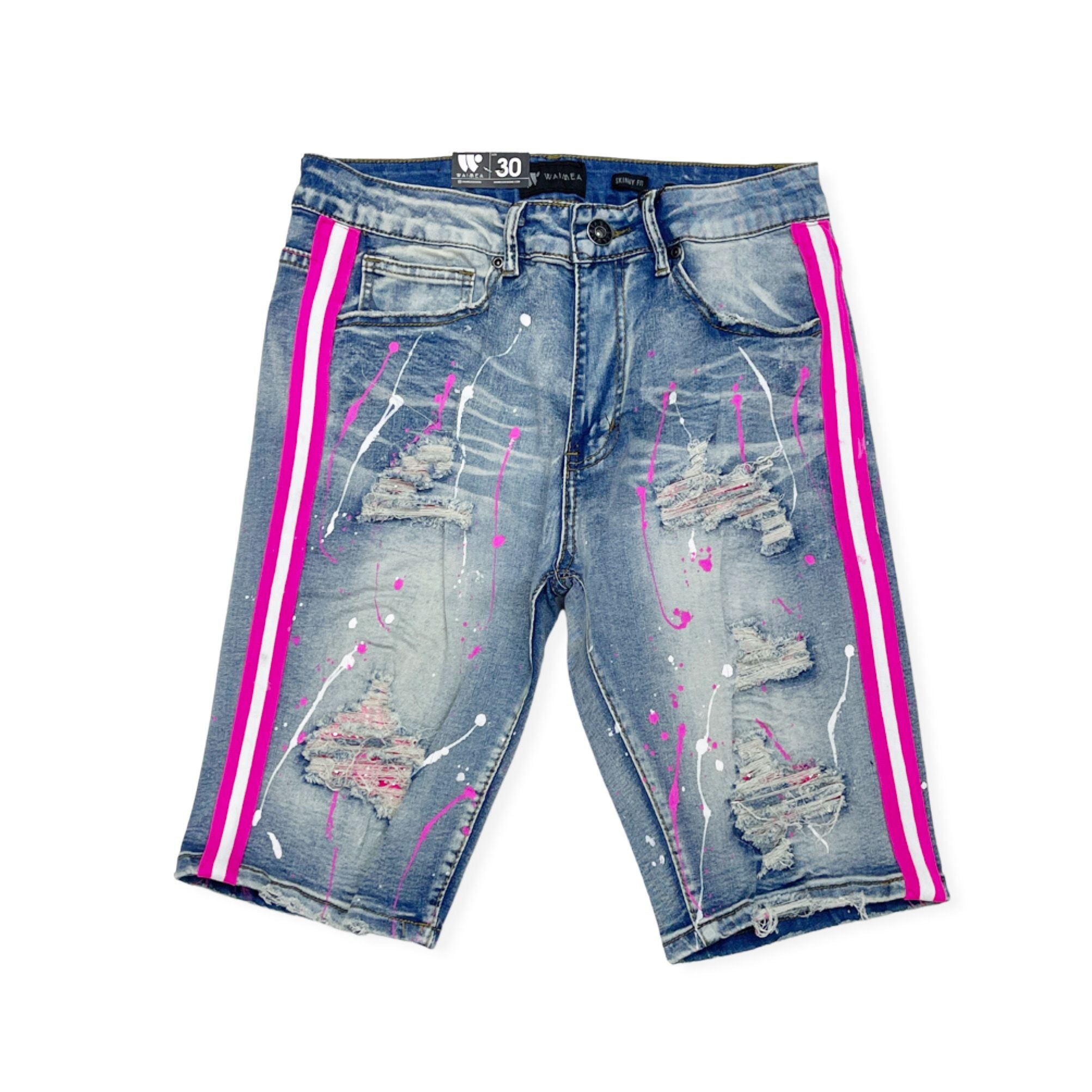 WAIMEA PAINT SPLATTER PINK STRIPE SHORTS