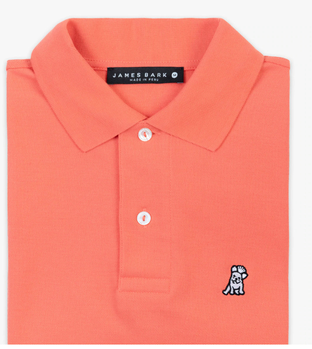 JAMES BARK Men's Hot Coral Regular Fit Polo Shirt - White Bark