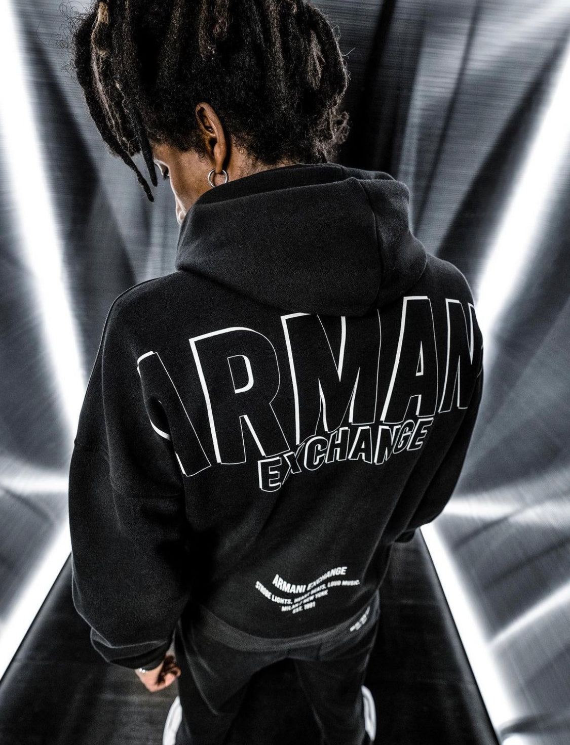 ARMANI EXCHANGE HOODED LOGO COTTON BLEND SWEATSHIRT NAVY/BLUE