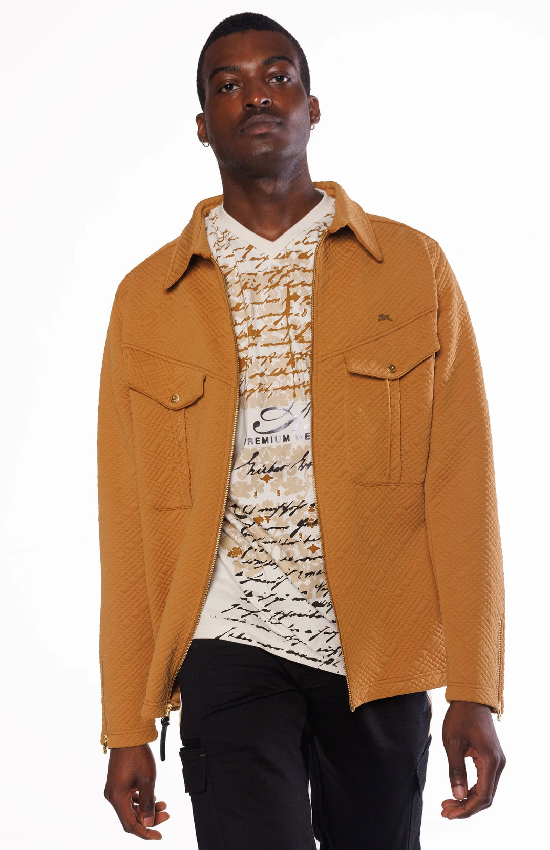 ATIZIANO Verne | Men's Long Sleeve Quilted Shirt Jacket Color BRONZE