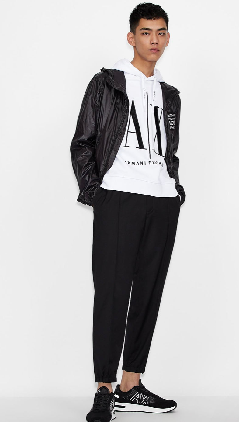 ARMANI EXCHANGE ICON LOGO HOODED SWEATSHIRT (WHITE)