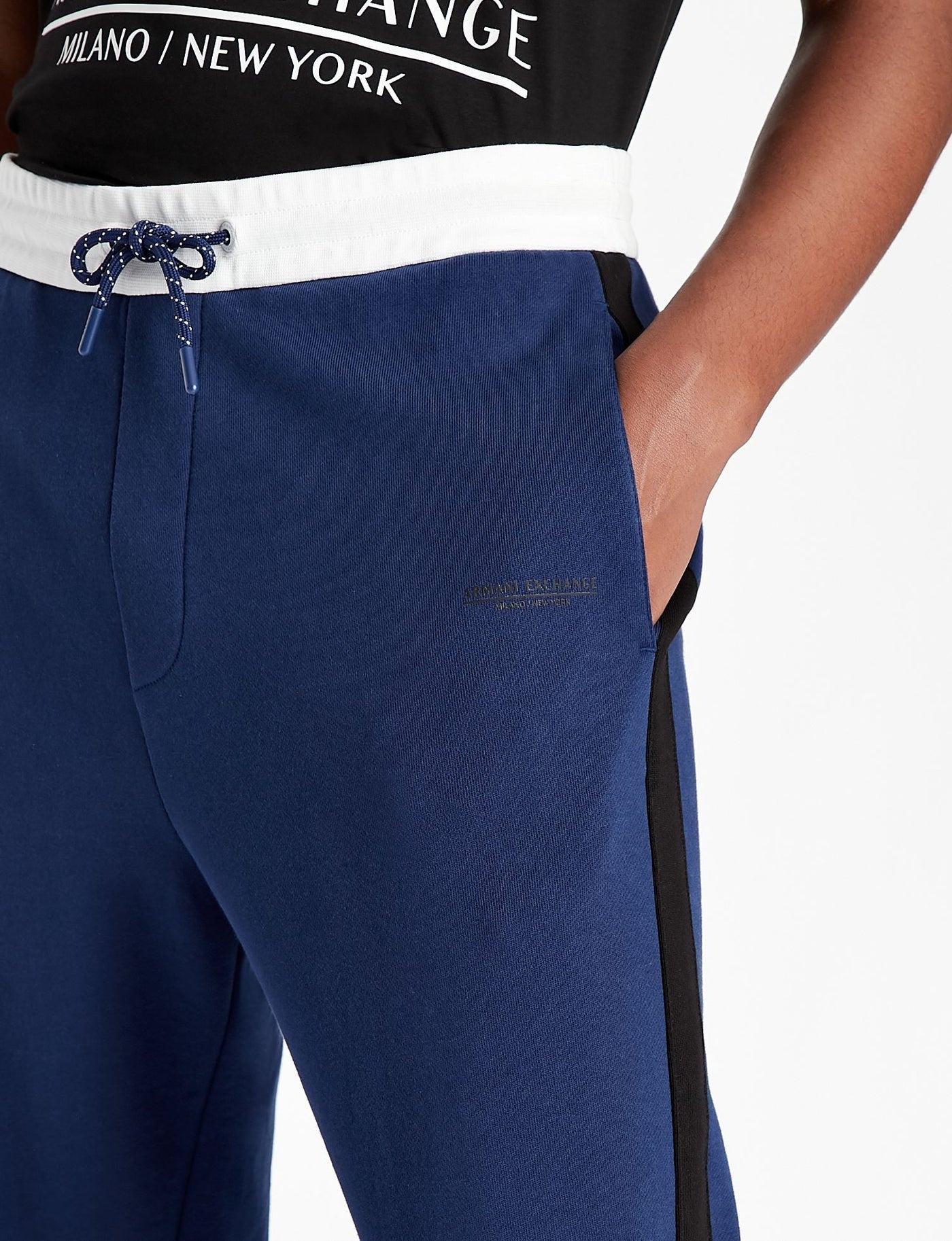 ARMANI EXCHANGE TROUSER NAVY BLACK WHITE SWEATPANT 3LZPLA ZJ4XZ 85BM