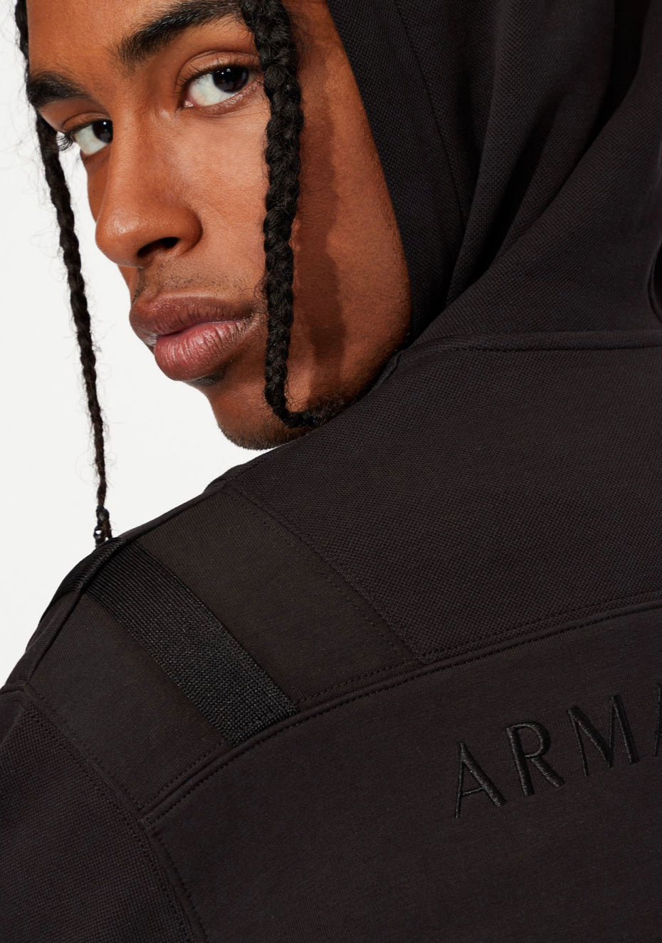 ARMANI EXCHANGE HOODED ZIP UP JERSEY SWEATSHIRT (BLACK)