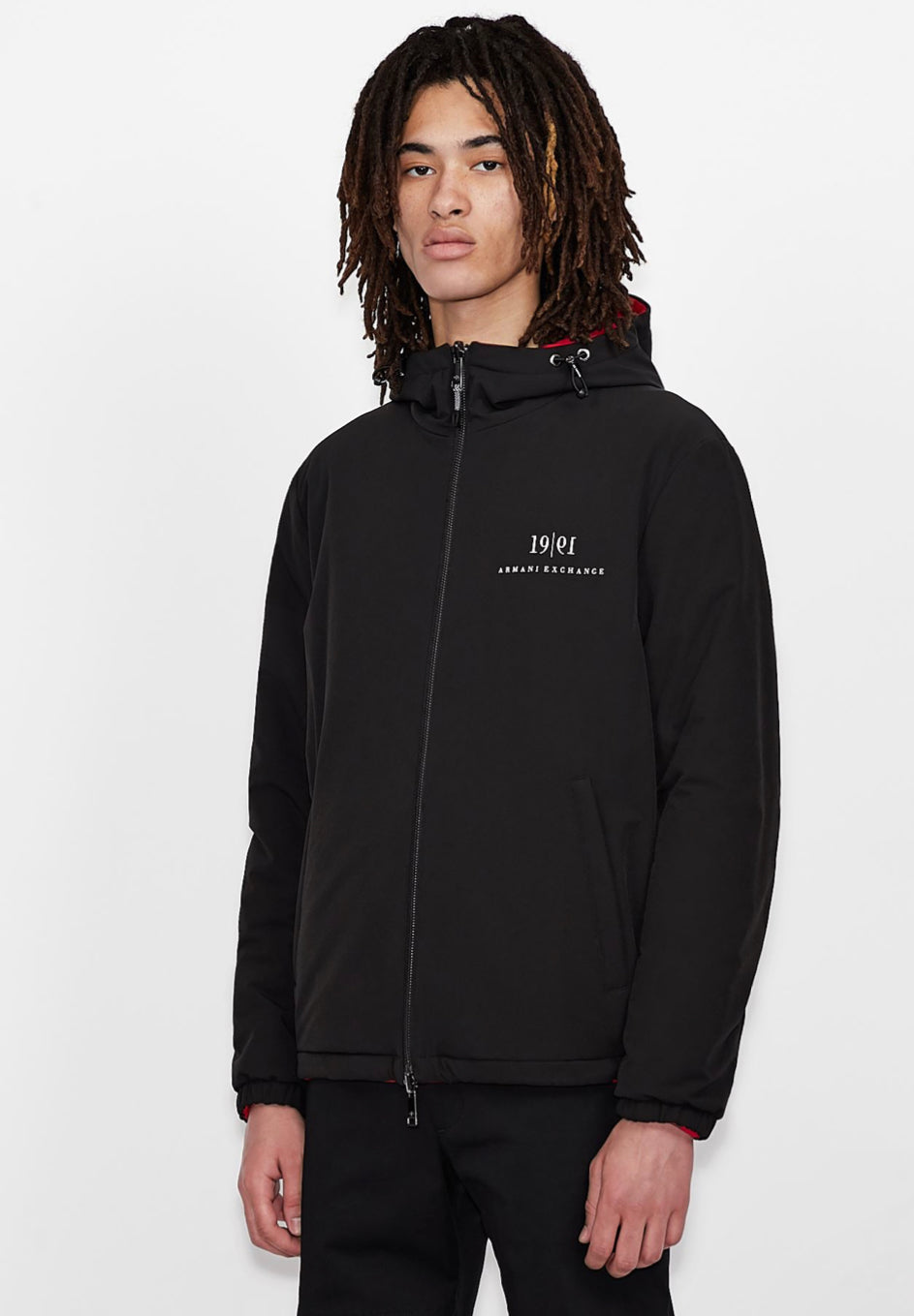 ARMANI EXCHANGE 30TH ANNIVERSARY HOODED ZIP UP JACKET (BLACK/RED
