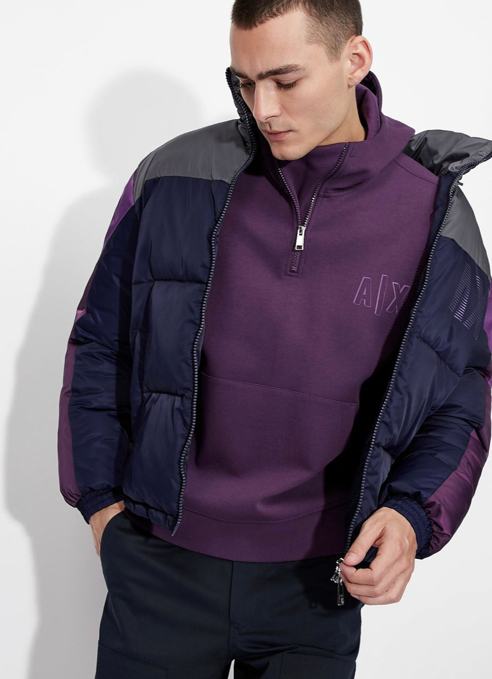 Armani exchange HOODED LOGO COTTON BLEND SWEATSHIRT PURPLE