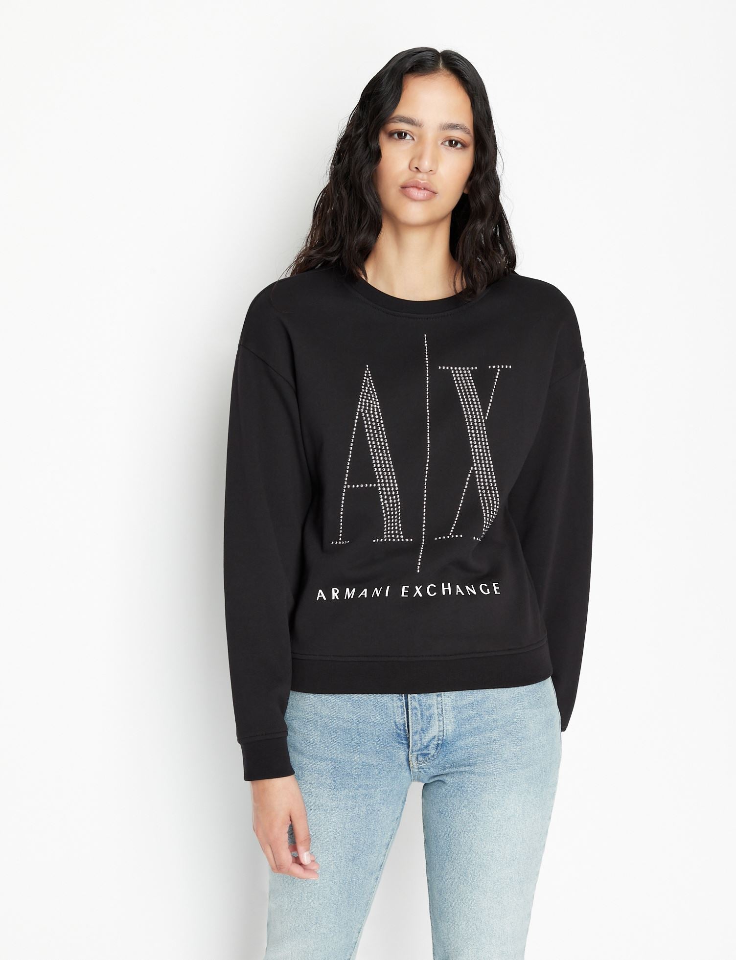 Armani Exchange ICON LOGO STUDDED CREW NECK SWEATSHIRT