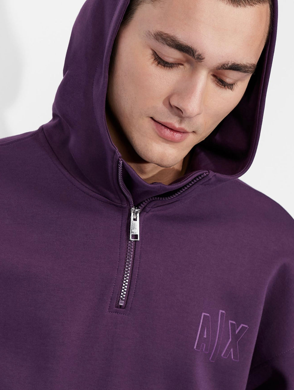 ARMANI EXCHANGE 長袖　パープル Armani exchange HOODED LOGO COTTON BLEND SWEATSHIRT PURPLE