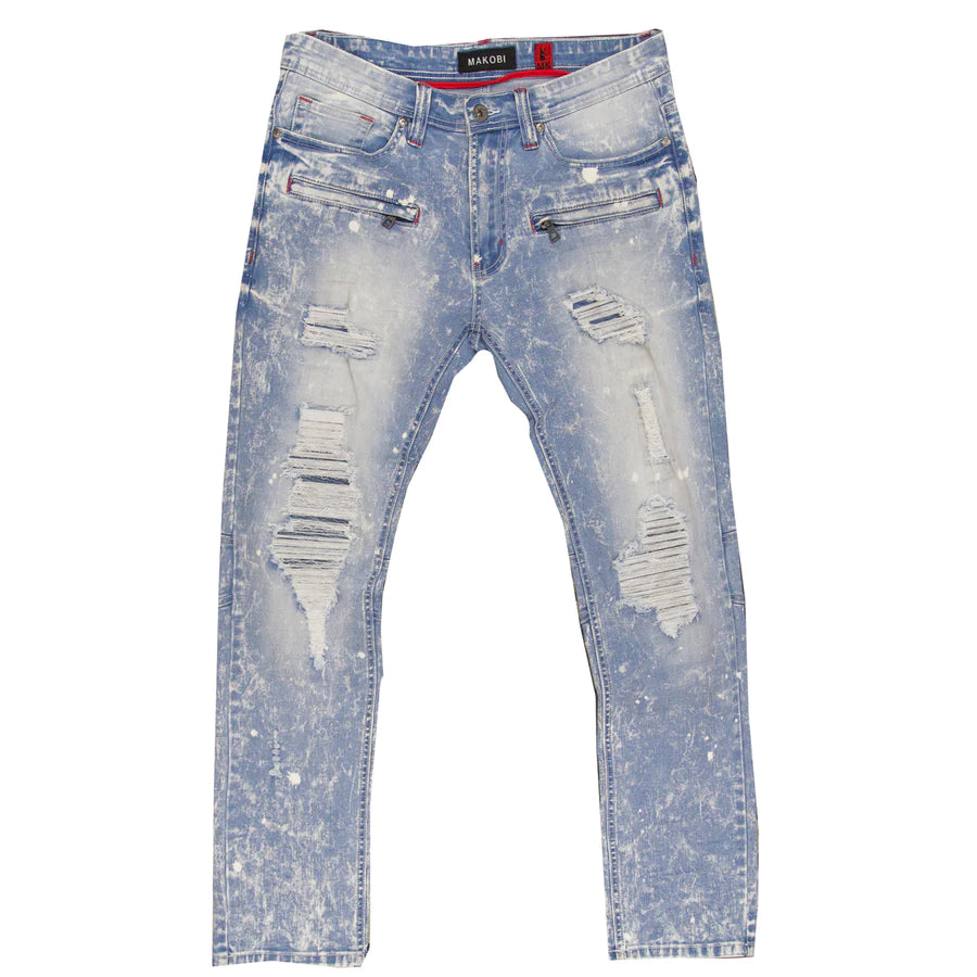 Makobi M1771 MAKOBI PETANI SHREDDED JEANS WITH BLEACH SPOTS - LIGHT WASH
